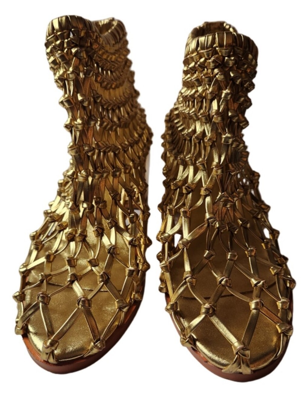 FSJ Gold Woven Caged SummerBlock Heel Bootie Size 10 Nwob - Picture 6 of 14